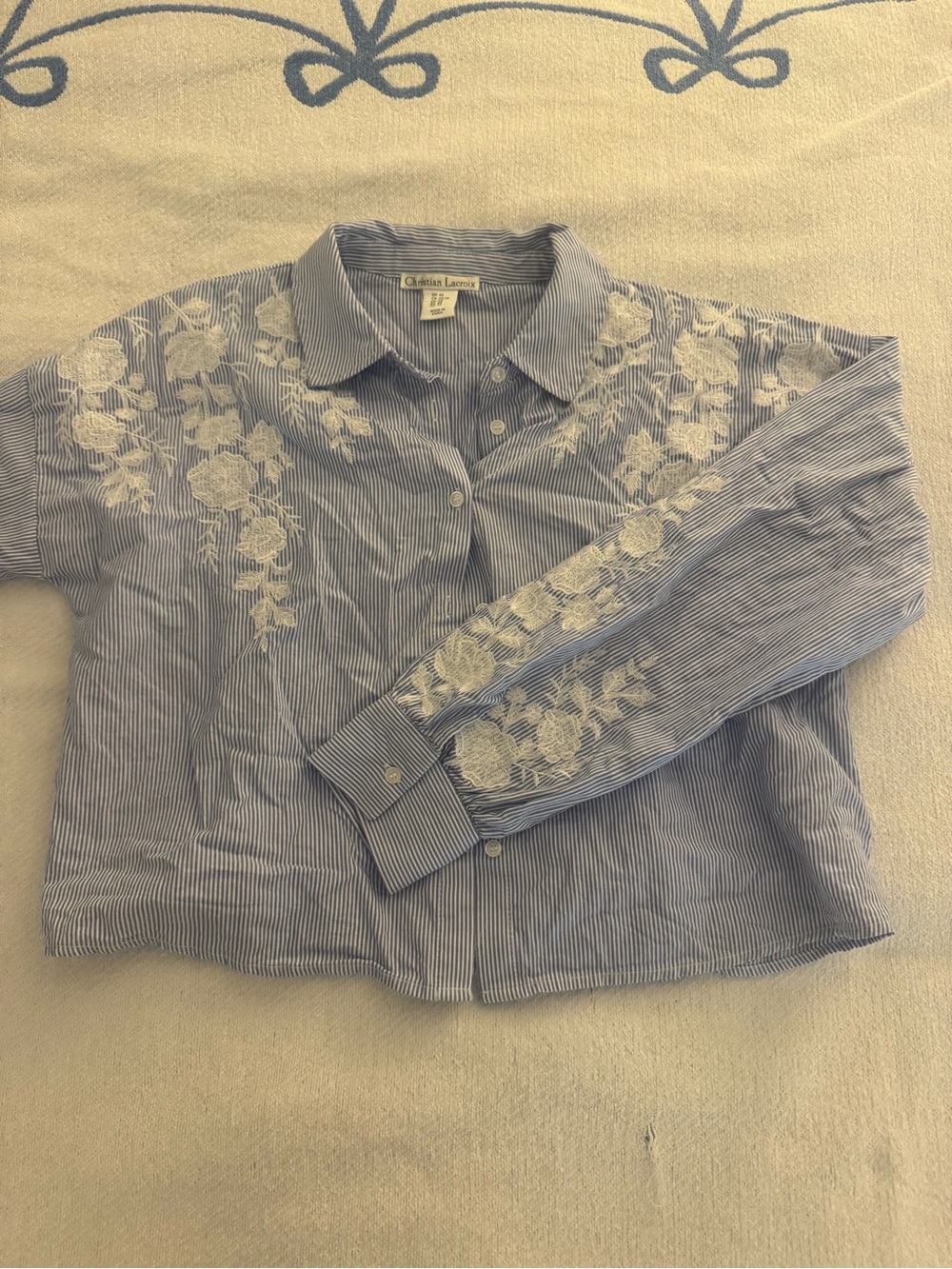 Talbots Light Blue & White Striped Embroidered Button-Front Shirt